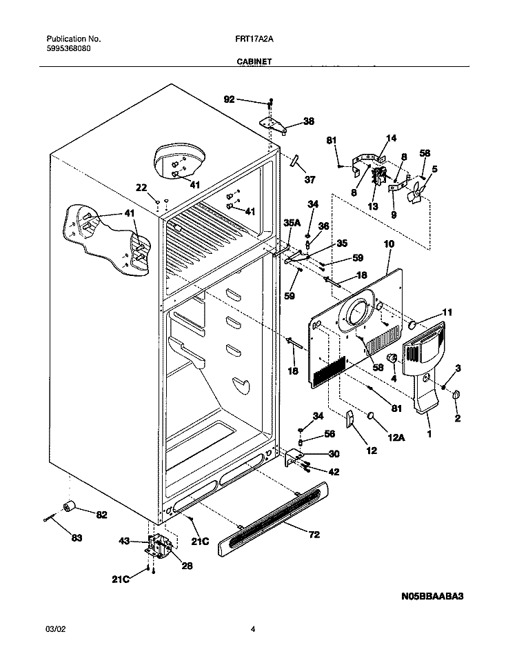 CABINET Diagram and Parts List for FRT17A2AQ1  Frigidaire Refrigerator