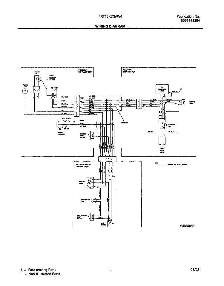 WIRING DIAGRAM Diagram and Parts List for FRT18KD3AW4  Frigidaire Refrigerator