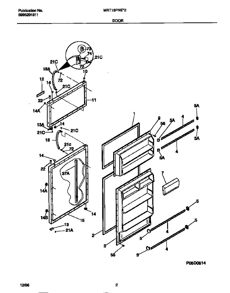 DOOR Diagram and Parts List for MRT16PNED2  Frigidaire Refrigerator
