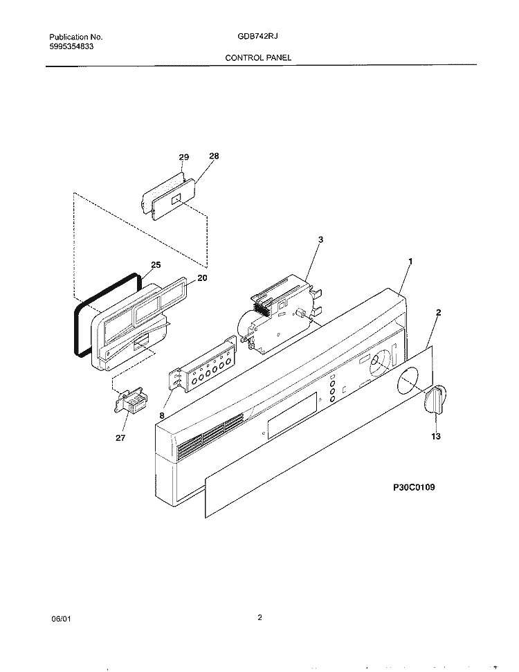 CONTROL PANEL Diagram and Parts List for GDB742RJB1  Gibson Dishwasher