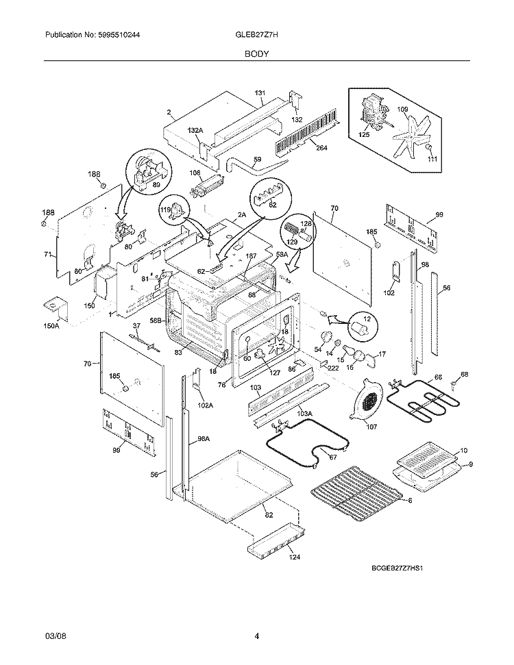 BODY Diagram and Parts List for GLEB27Z7HBA  Frigidaire Wall Oven