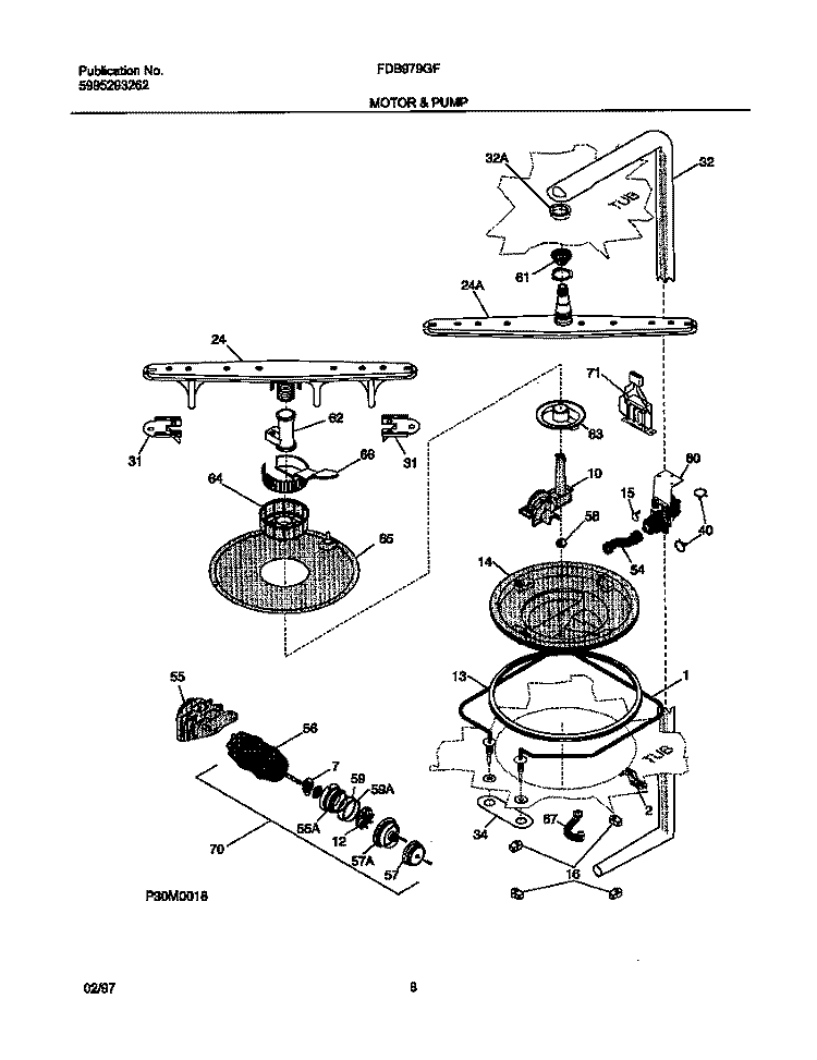 MOTOR & PUMP Diagram and Parts List for FDB979GFC1  Frigidaire Dishwasher