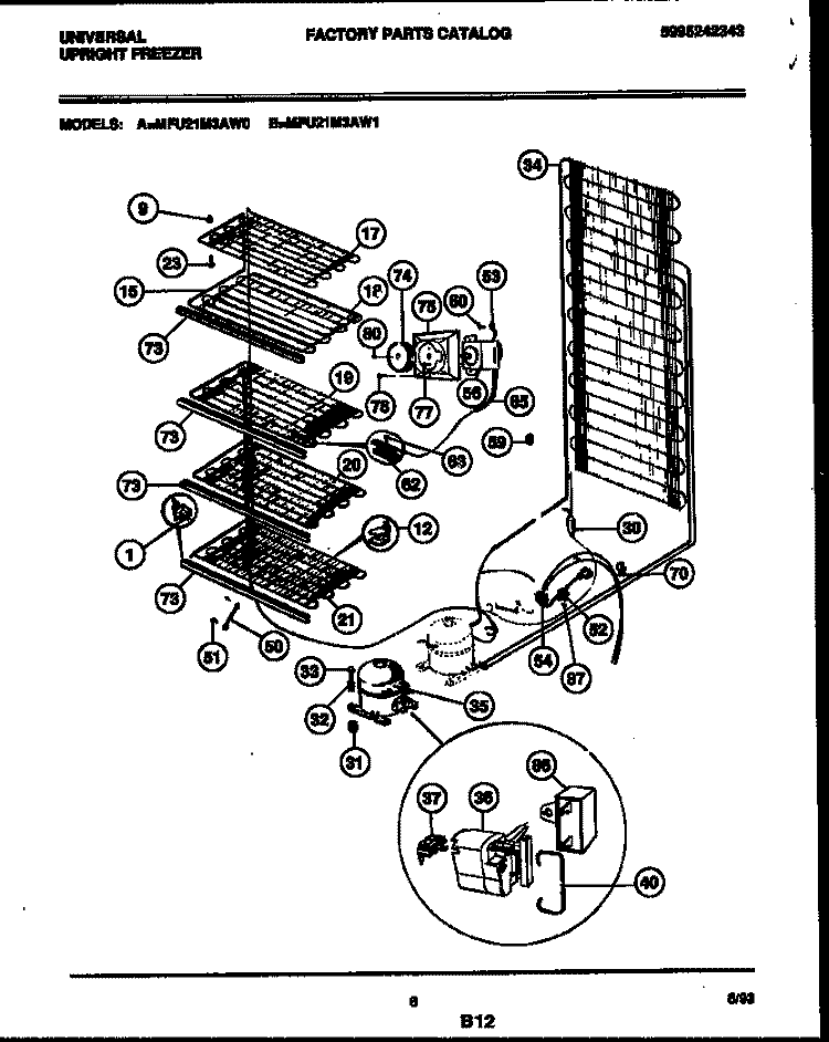 SYSTEM AND ELECTRICAL PARTS Diagram and Parts List for MFU21M3AW1  Frigidaire Freezer
