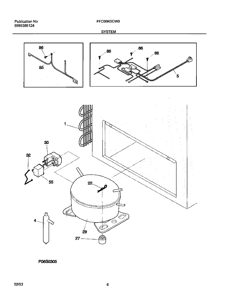 SYSTEM Diagram and Parts List for FFC09K0CW0  Frigidaire Freezer
