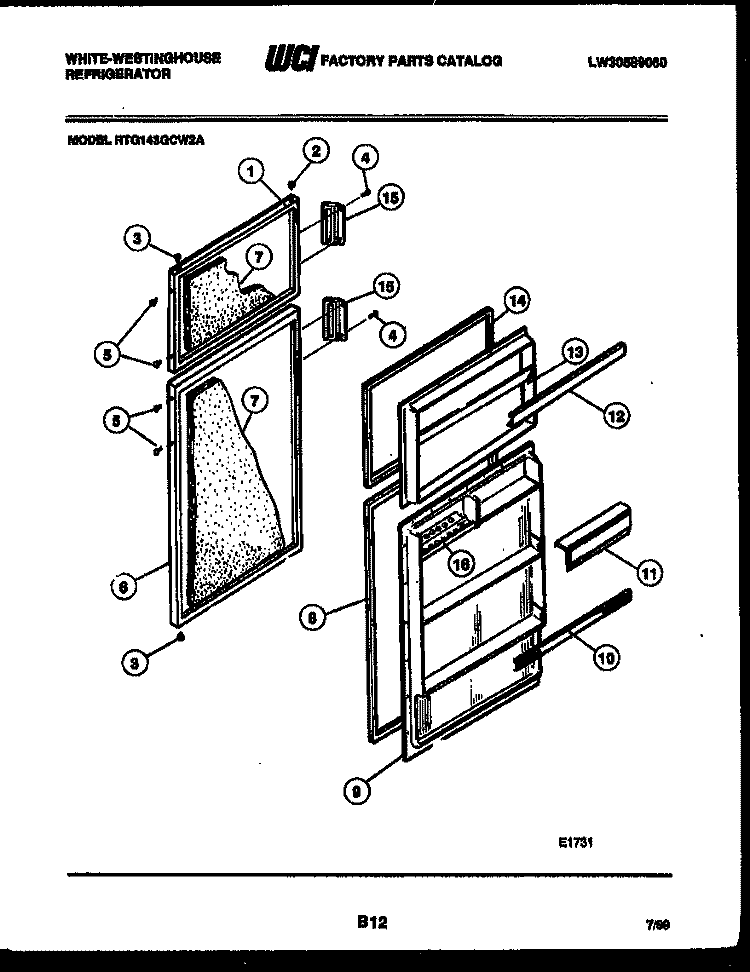 DOOR PARTS Diagram and Parts List for RTG143GCH2A  Frigidaire Refrigerator