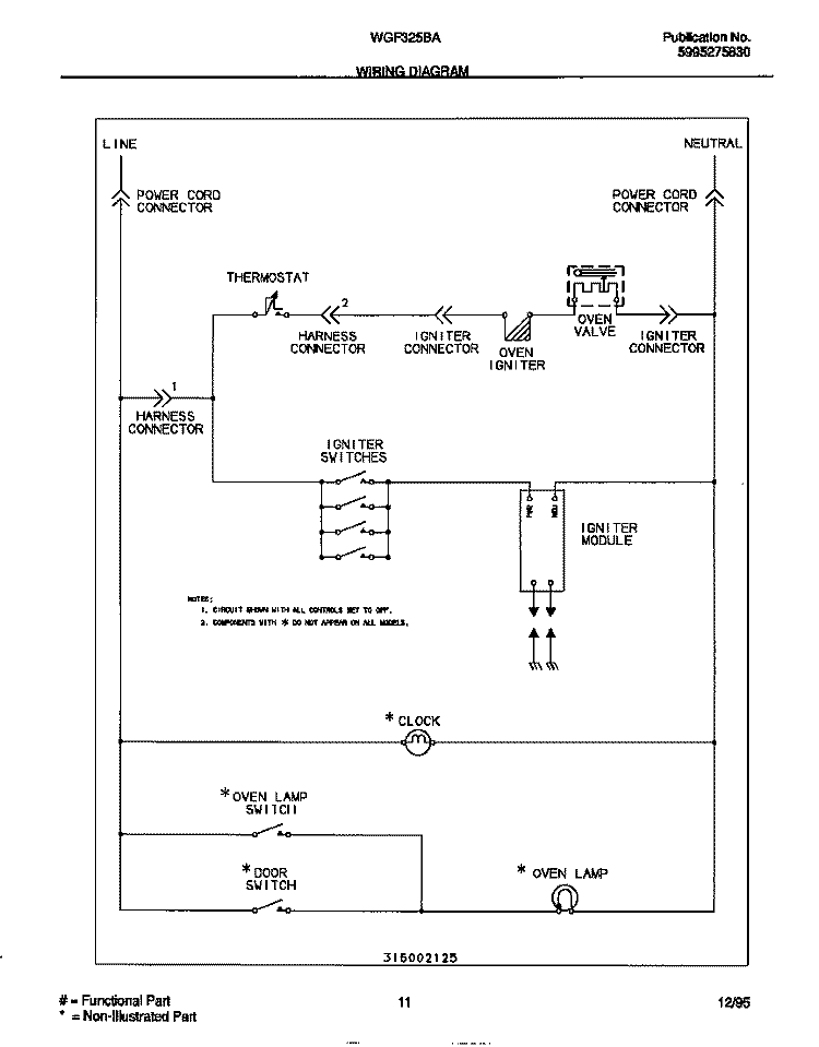 WIRING DIAGRAM Diagram and Parts List for WGF325BAWC  Frigidaire Range