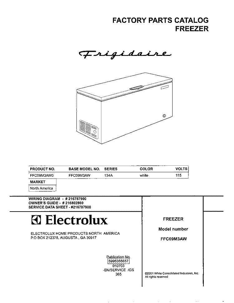 COVER Diagram and Parts List for FFC09M3AW0  Frigidaire Freezer