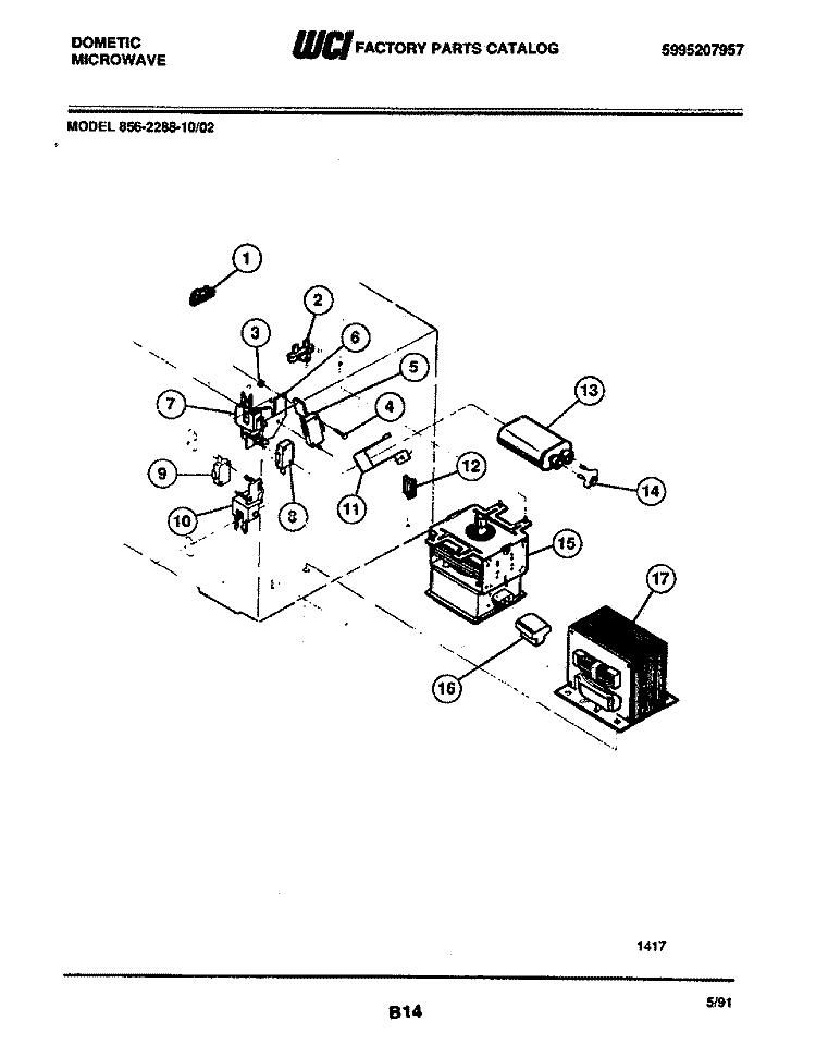 TRANSFORMER Diagram and Parts List for 856-2288-10/02  Frigidaire Microwave