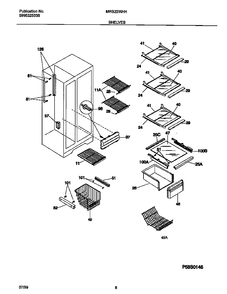 SHELVES Diagram and Parts List for MRS22WHHW1  Frigidaire Refrigerator