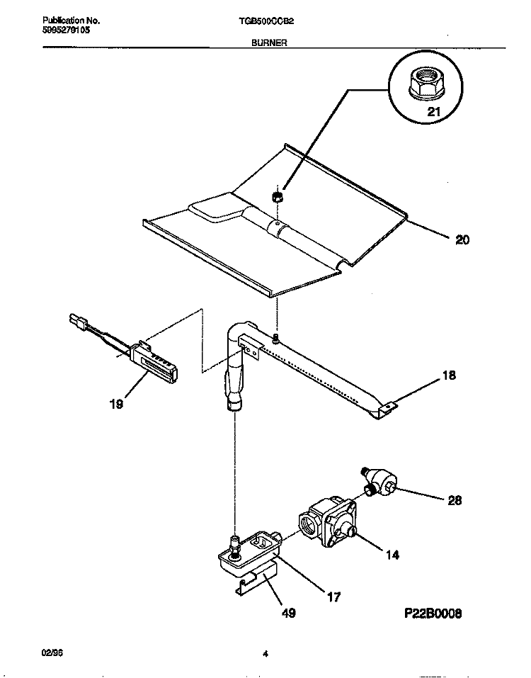 BURNER Diagram and Parts List for TGB500CCB2  Tappan Wall Oven