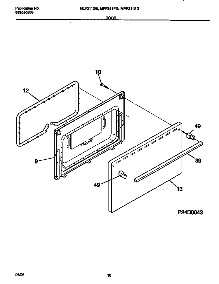 DOOR Diagram and Parts List for MLF311SGWA  Frigidaire Range
