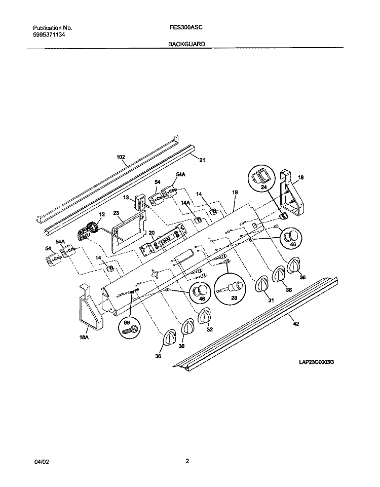 BACKGUARD Diagram and Parts List for FES300ASC  Frigidaire Range