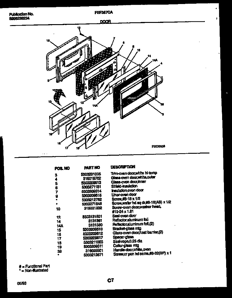 DOOR PARTS Diagram and Parts List for FEF367CASA  Frigidaire Range