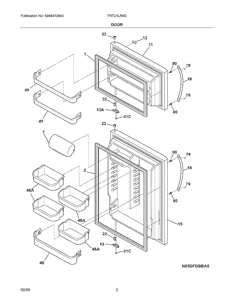 DOORS Diagram and Parts List for FRT21LR8DKA  Frigidaire Refrigerator