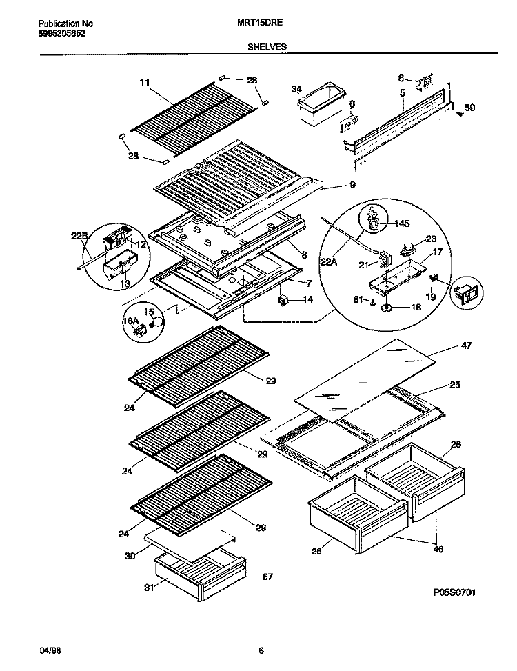 SHELVES Diagram and Parts List for MRT15DRED5  Frigidaire Refrigerator