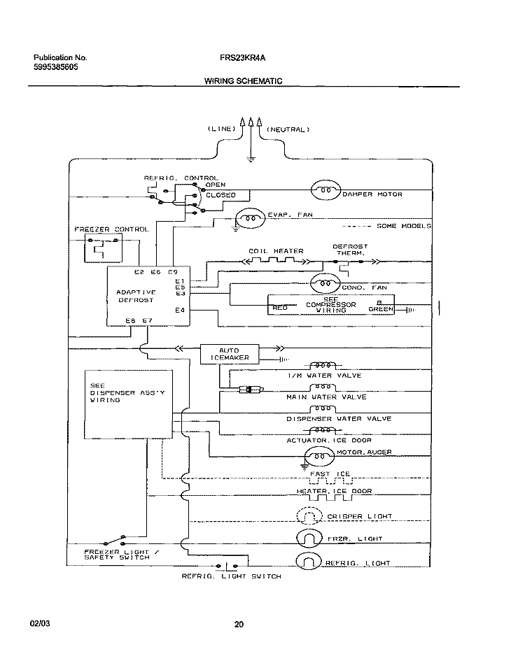 WIRING SCHEMATIC Diagram and Parts List for FRS23KR4AB7  Frigidaire Refrigerator
