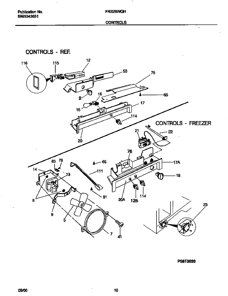 CONTROLS Diagram and Parts List for FRS26WQHW2  Frigidaire Refrigerator