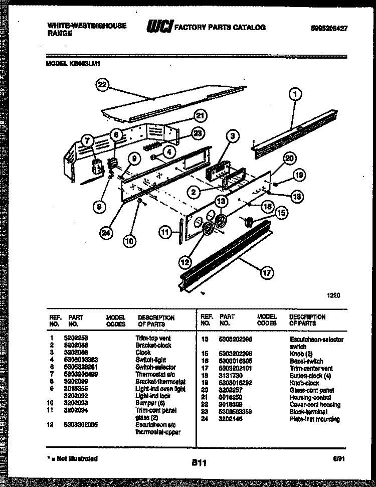 CONTROL PANEL Diagram and Parts List for KB663LM1  Frigidaire Wall Oven