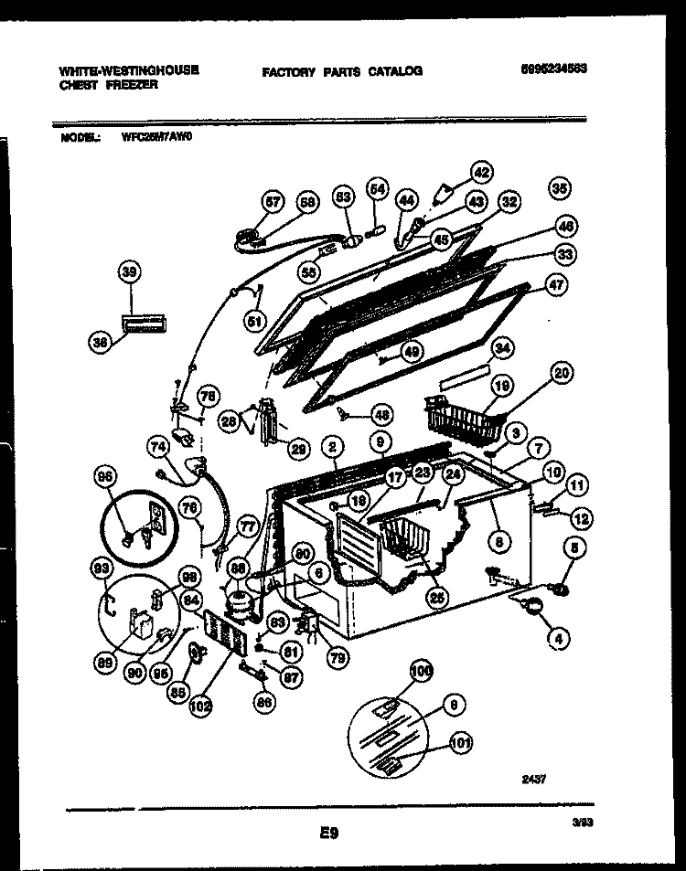 CHEST FREEZER PARTS Diagram and Parts List for WFC25M7AW0  Frigidaire Freezer