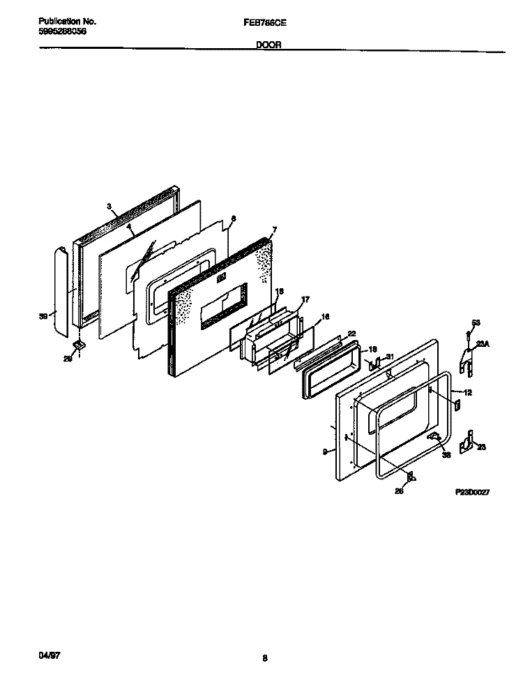 DOOR Diagram and Parts List for FEB786CETA  Frigidaire Wall Oven