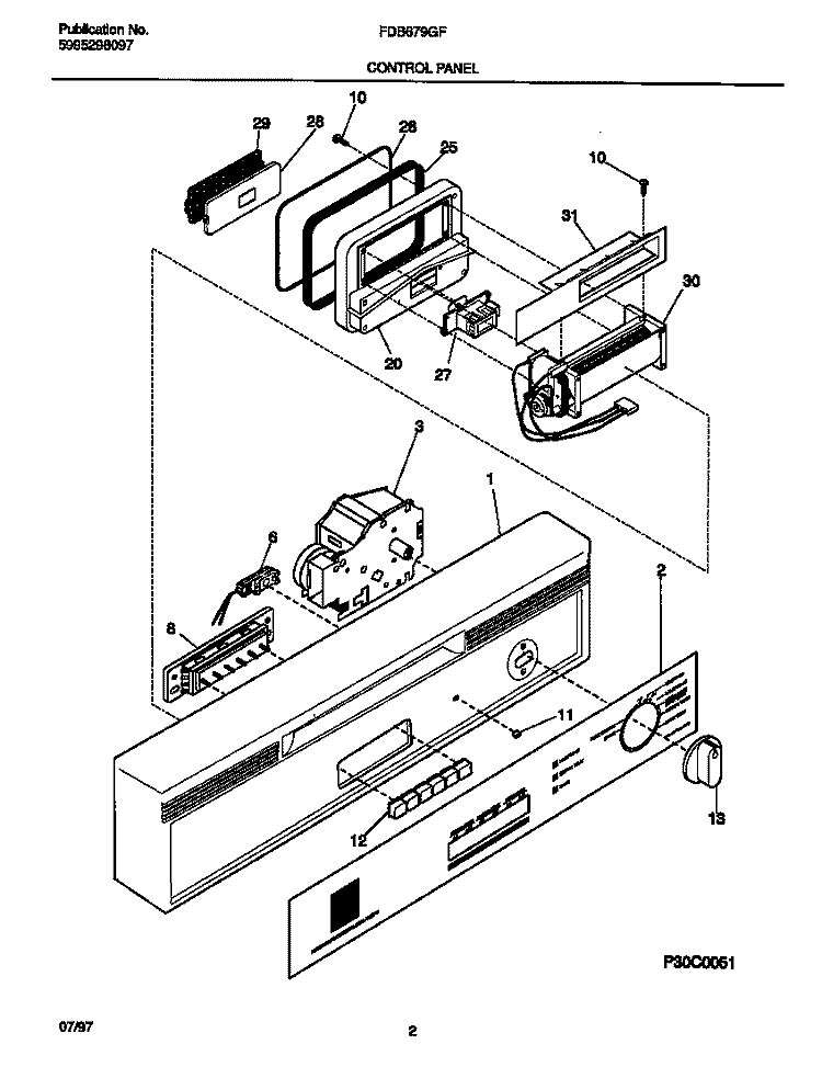 CONTROL PANEL Diagram and Parts List for FDB679GFW3  Frigidaire Dishwasher