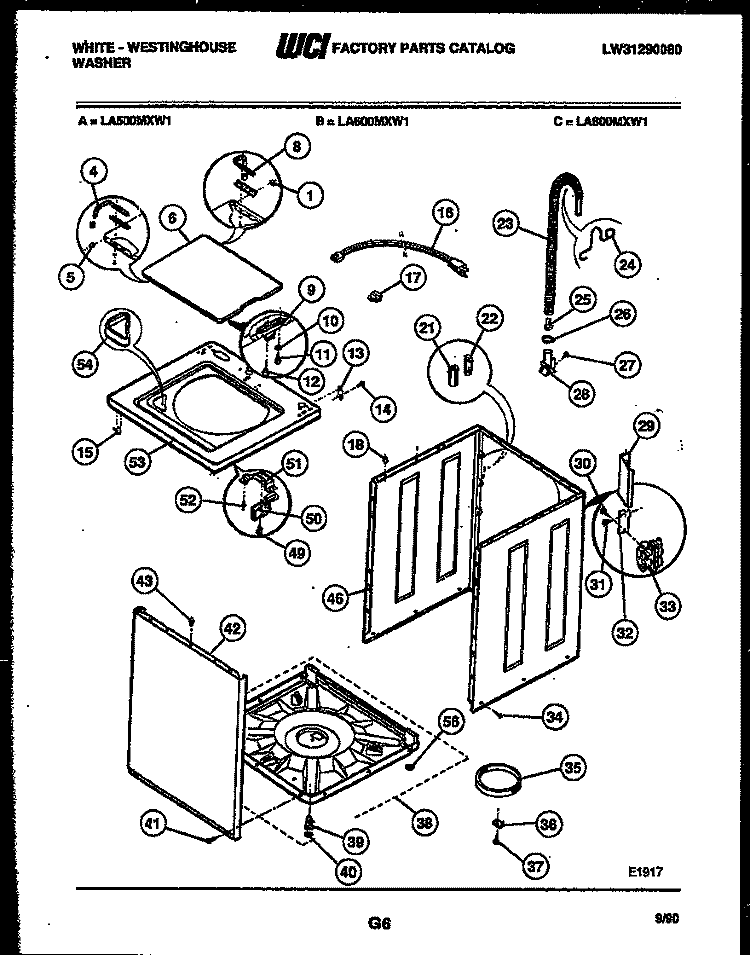 CABINET PARTS Diagram and Parts List for LA500MXH1  Frigidaire Washer