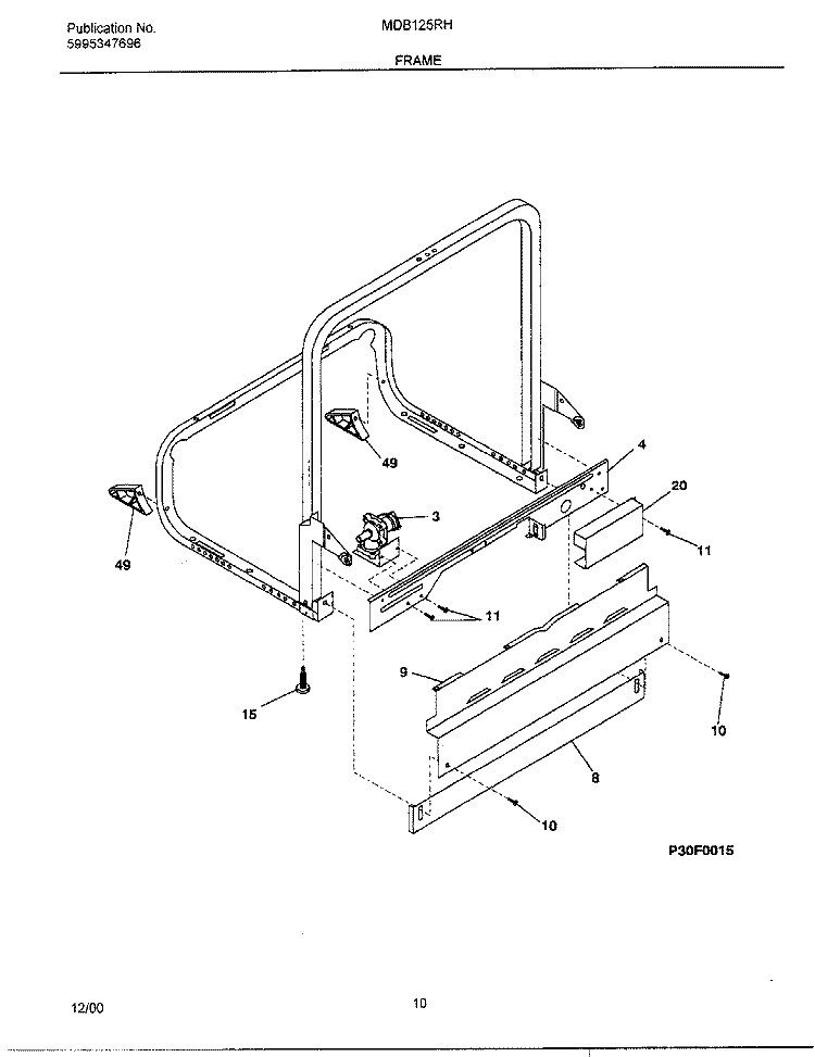 FRAME Diagram and Parts List for MDB125RHD1  Frigidaire Dishwasher