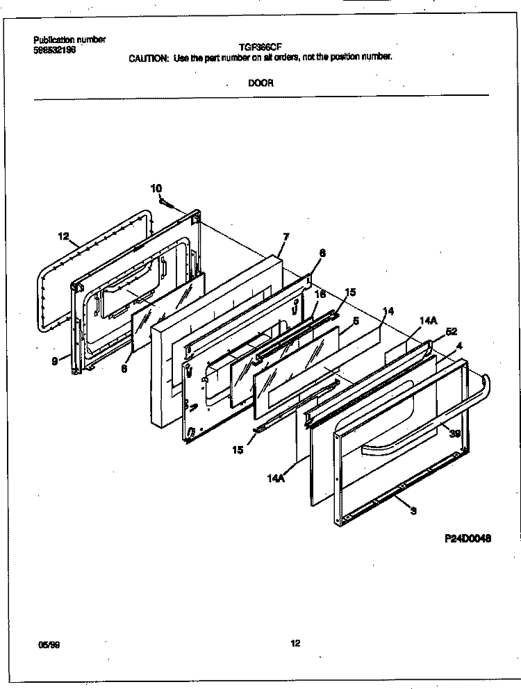 DOOR Diagram and Parts List for TGF366CFSD  Frigidaire Range