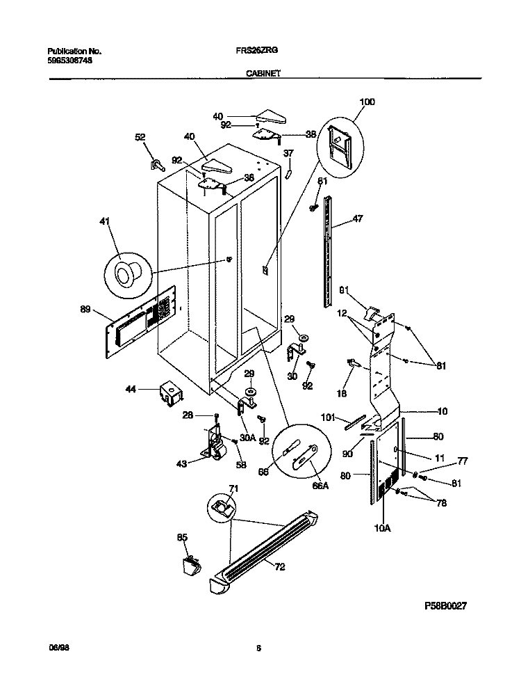 CABINET Diagram and Parts List for FRS26ZRGW0  Frigidaire Refrigerator