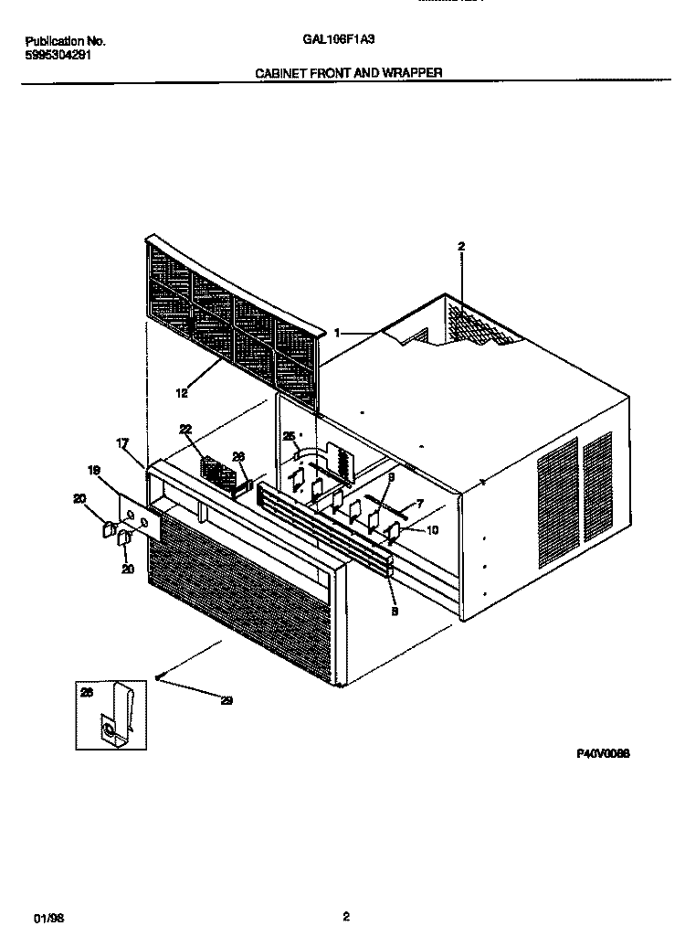 CABINET FRONT AND WRAPPER Diagram and Parts List for GAL106F1A3  Gibson Air Conditioner