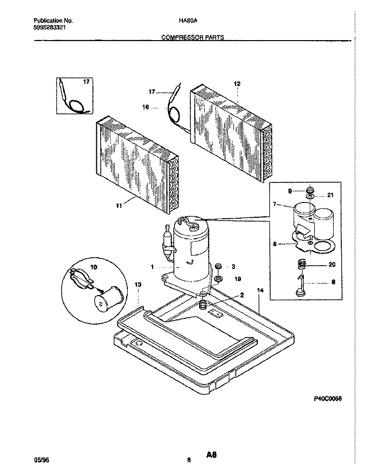COMPRESSOR PARTS Diagram and Parts List for HA80A  Frigidaire Air Conditioner