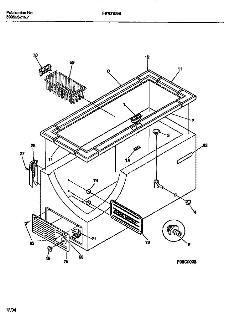 CABINET Diagram and Parts List for F81D159BW0  Frigidaire Freezer