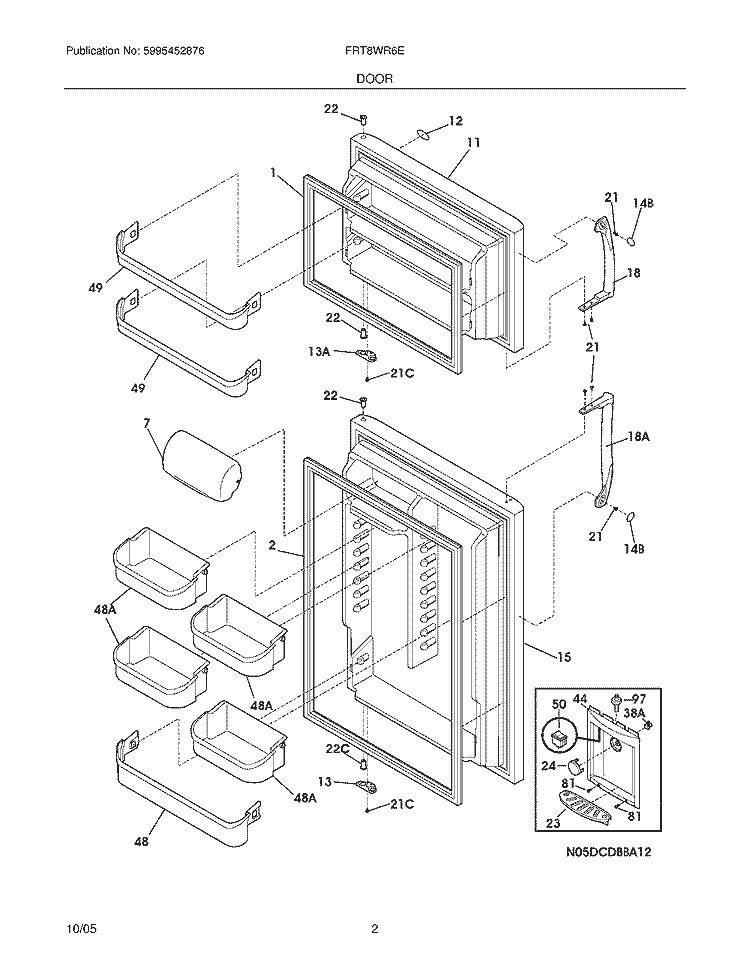 DOOR Diagram and Parts List for FRT8WR6EZ8  Frigidaire Refrigerator