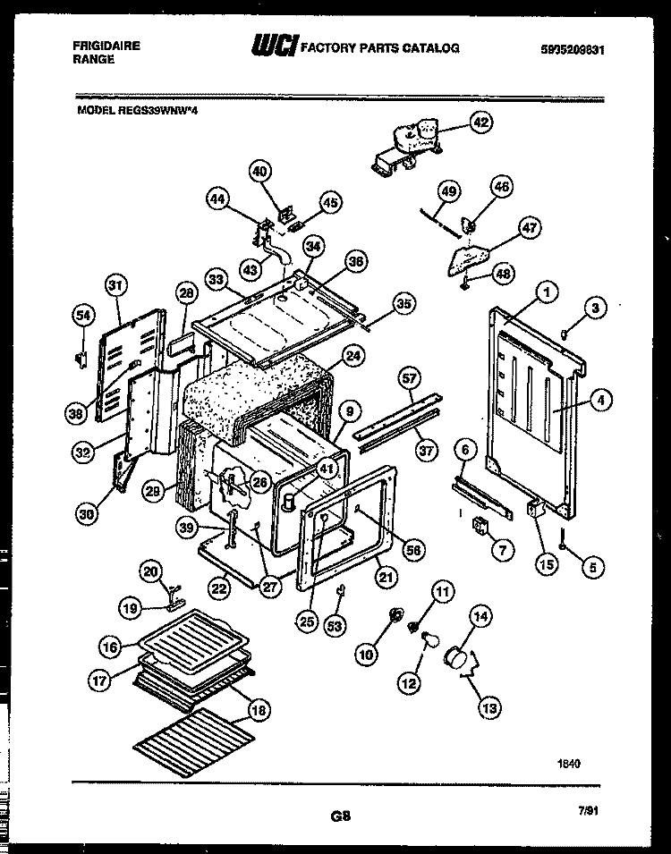BODY PARTS Diagram and Parts List for REGS39WNW4  Frigidaire Range