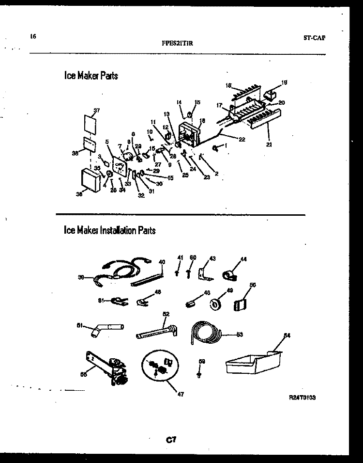 ICE MAKER AND INSTALLATION PARTS Diagram and Parts List for FPES21TIRW1  Frigidaire Refrigerator