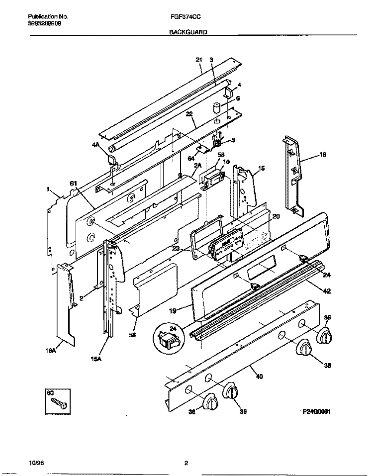 BACKGUARD Diagram and Parts List for FGF374CCSE  Frigidaire Range