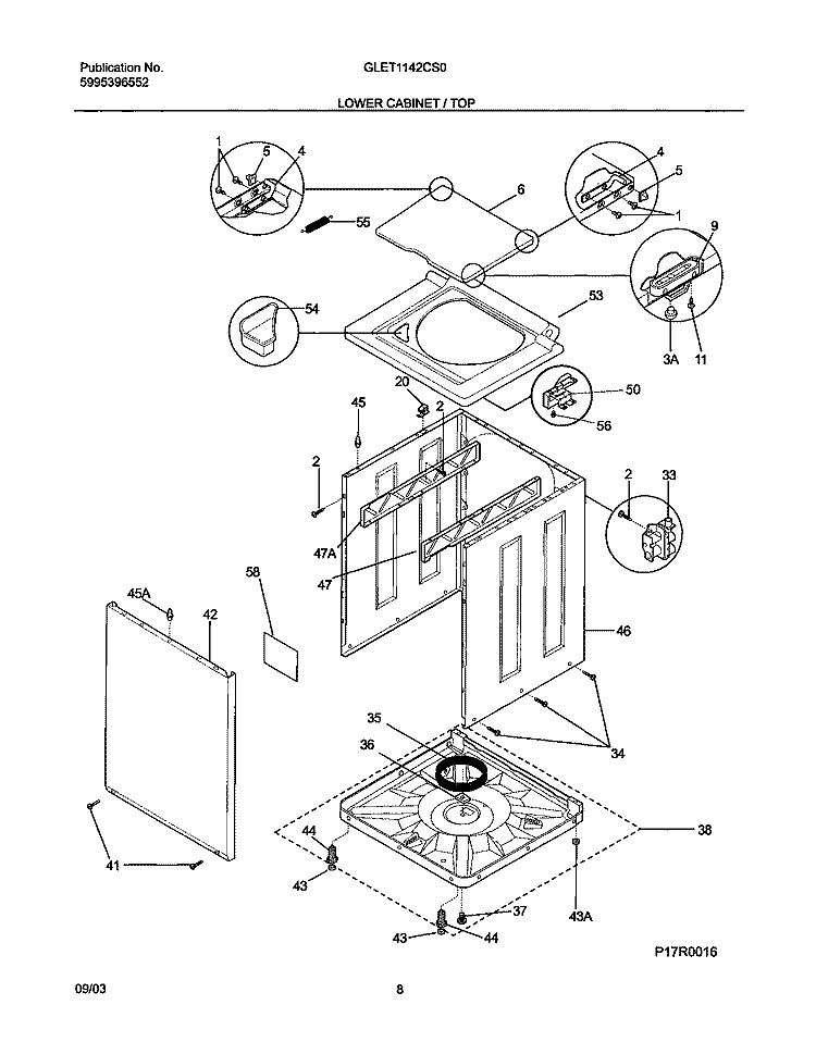 LOWER CABINET / TOP Diagram and Parts List for GLET1142CS0  Frigidaire Washer Dryer Combo