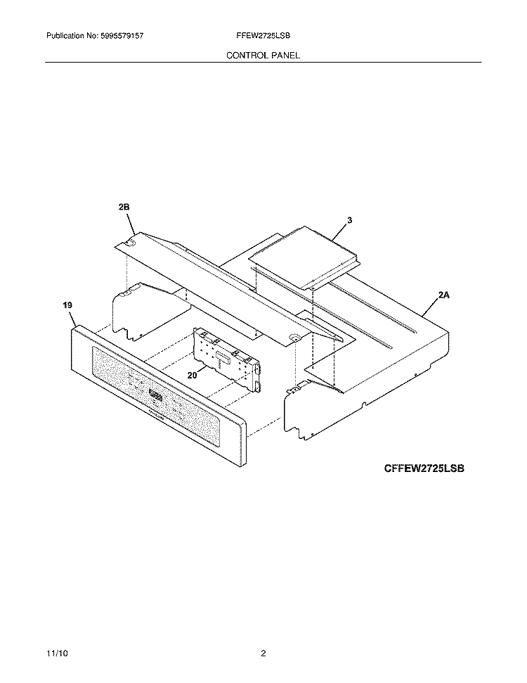 CONTROL PANEL Diagram and Parts List for FFEW2725LSB  Frigidaire Wall Oven