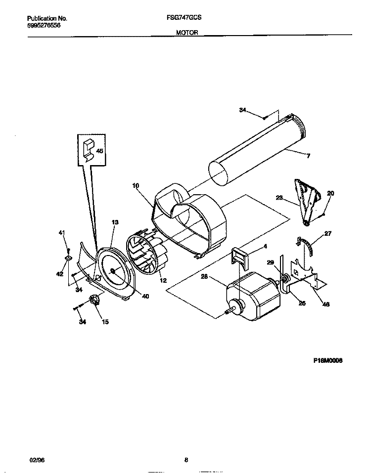 MOTOR Diagram and Parts List for FSG747GCS0  Frigidaire Dryer