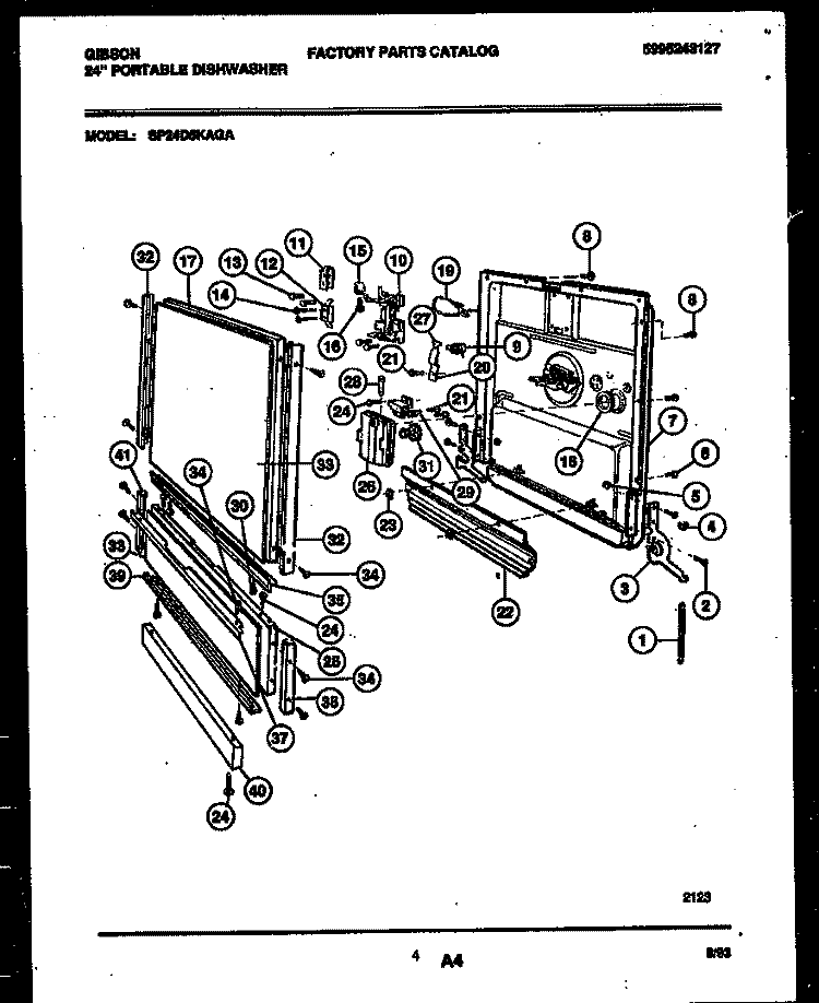 DOOR PARTS Diagram and Parts List for SP24D5KAGA  Gibson Dishwasher
