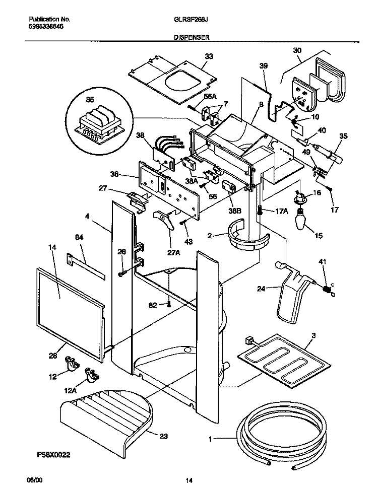 ICE DISPENSER Diagram and Parts List for GLRSF266JW0  Frigidaire Refrigerator