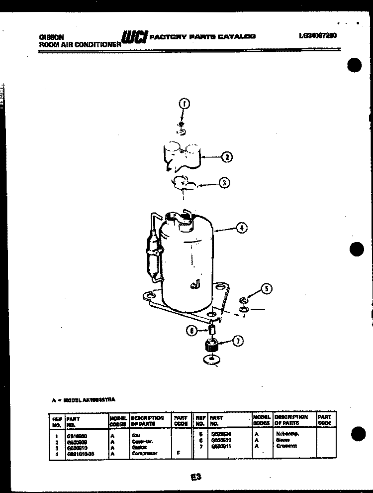 COMPRESSOR Diagram and Parts List for AK18E4RTBA  Gibson Air Conditioner