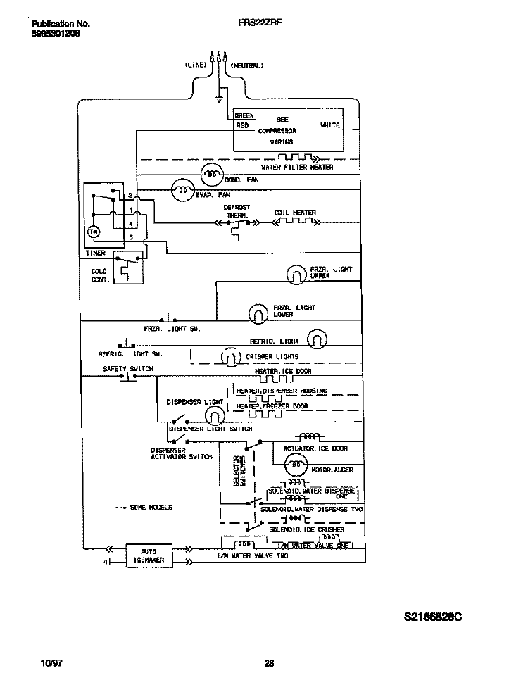 WIRING DIAGRAM Diagram and Parts List for FRS22ZRFW2  Frigidaire Refrigerator