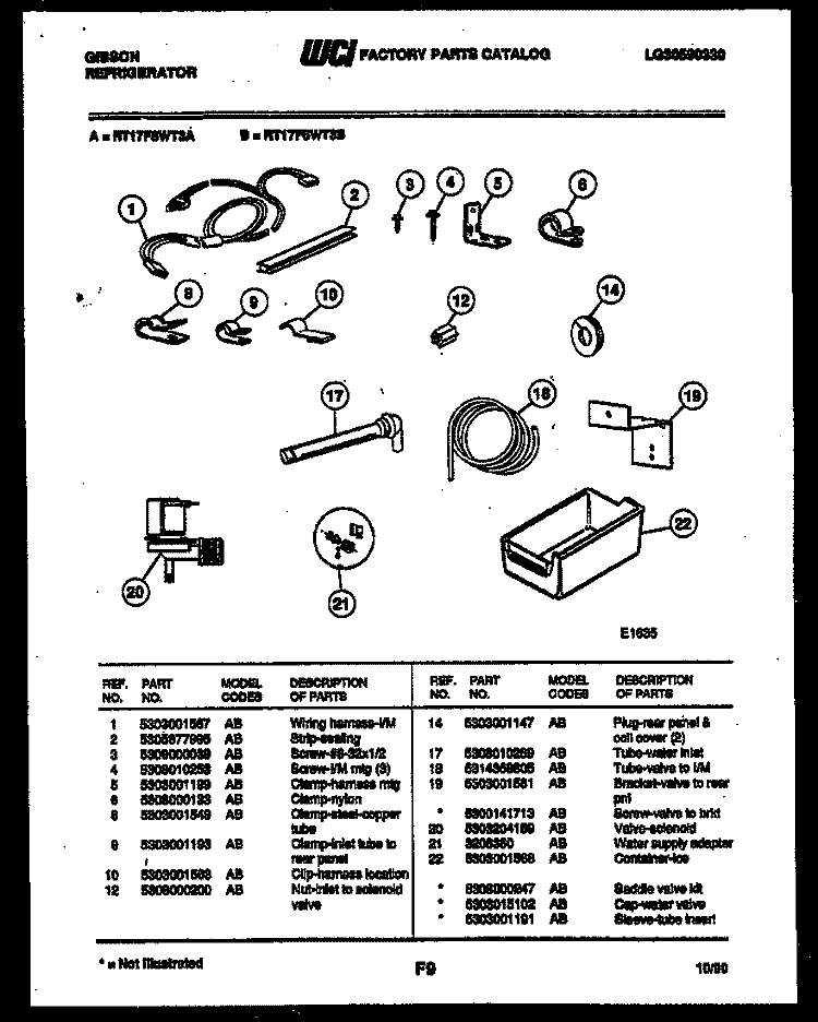 ICE MAKER INSTALLATION PARTS Diagram and Parts List for RT17F8WT3A  Gibson Refrigerator