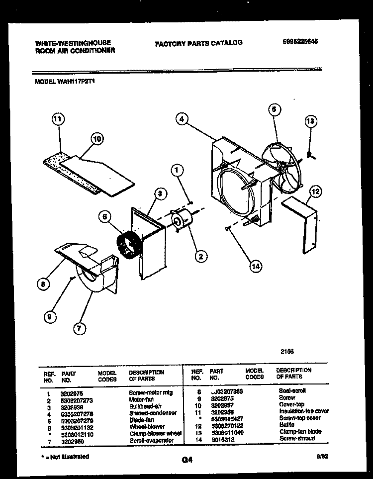 AIR HANDLING PARTS Diagram and Parts List for WAH117P2T1  Frigidaire Air Conditioner