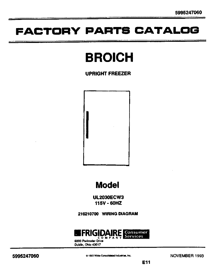 COVER Diagram and Parts List for UL2030ECW3  Electrolux Freezer