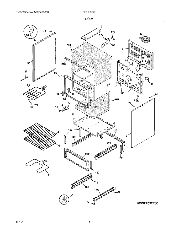 BODY Diagram and Parts List for CGEF322ES3  Gibson Range