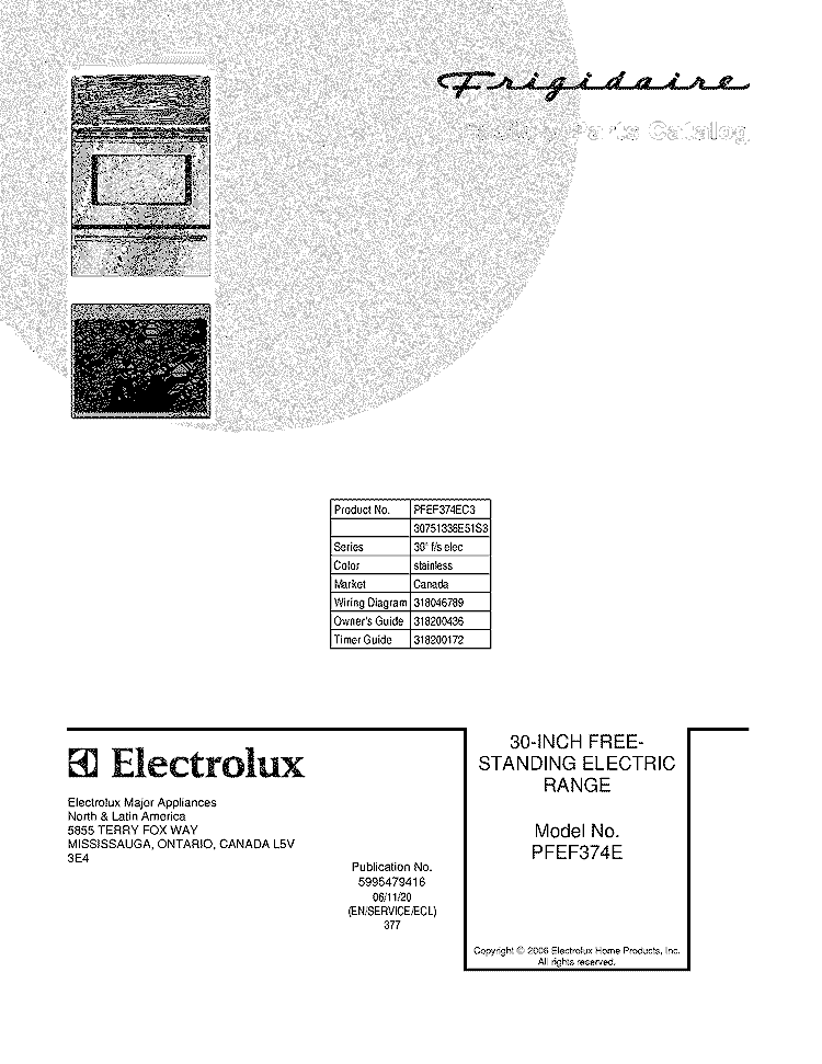 COVER Diagram and Parts List for PFEF374EC3  Frigidaire Wall Oven