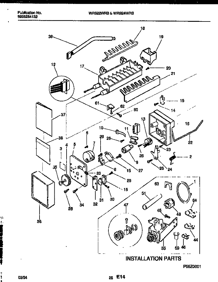 ICE MAKER AND INSTALLATION PARTS Diagram and Parts List for WRS22WRBD0  Frigidaire Refrigerator