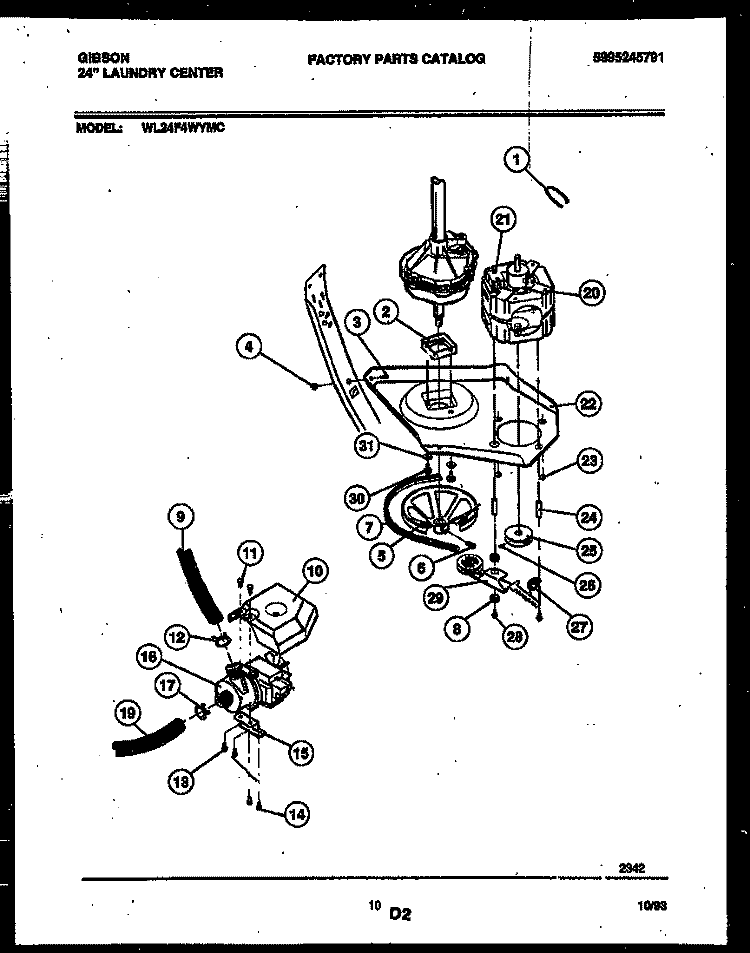 MOTOR AND IDLER ARM CLUTCH Diagram and Parts List for WL24F4WYMC  Gibson Washer